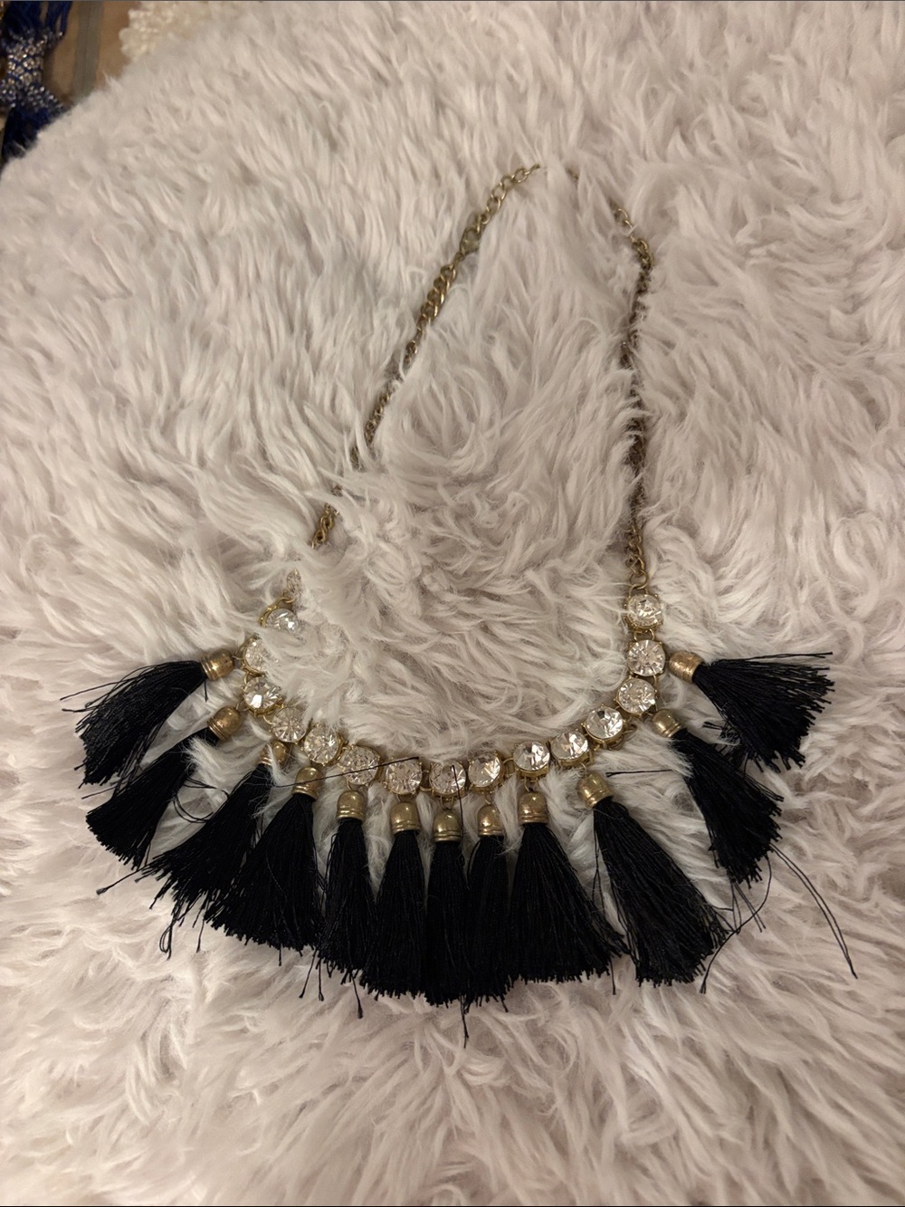 Elegant Black Tassel Statement Necklace with Gold Accents